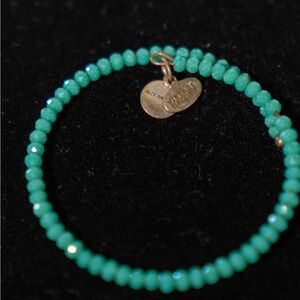 Alex and Ani Turquoise Beaded Stretch Bracelet with Gold Tags